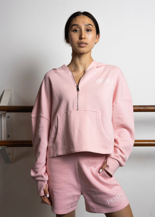 pink cropped zipup sweatshirt